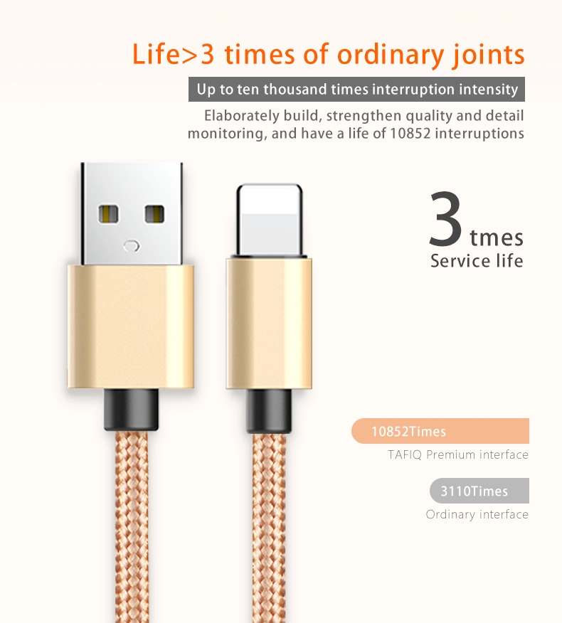 Zinc Alloy Nylon Weave Fast Charging Lightning USB Data Cable for Apple iPhone Handphone